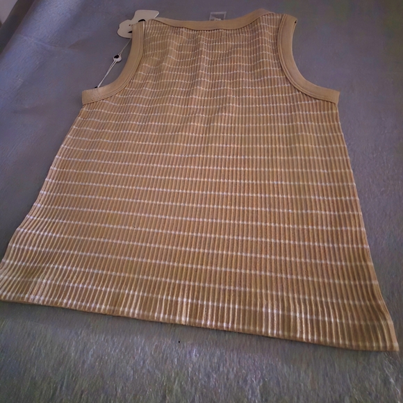 New Mix Tan and White Striped Ribbed Tank Top - Picture 3 of 3